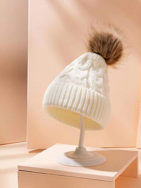 

caps & hats kids boys girls pom beanie winter hat toddler baby beanies cable knit ski outdoor cap for children 1-4 years, Yellow