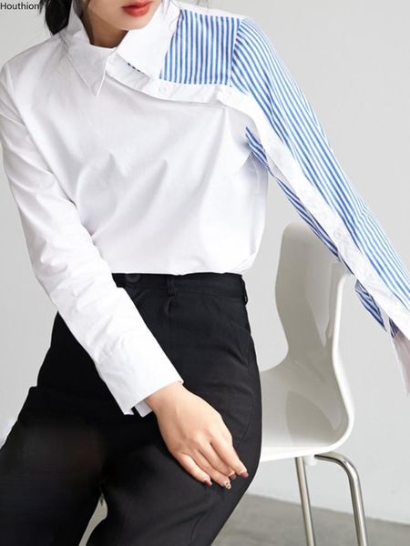 

women's blouses & shirts fashion stitching stripes shirt casual solid color blouse long sleeve korean summer, White