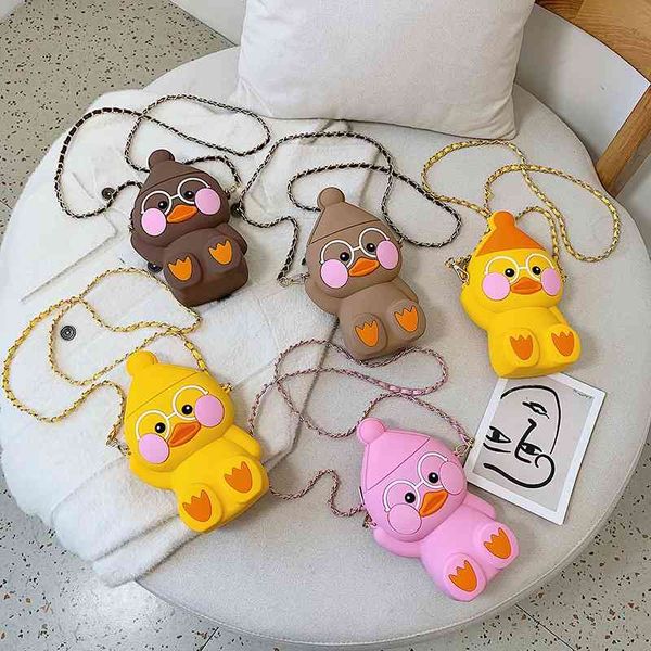 

2021women's children's cartoon cute glasses little yellow duck silicone creative one shoulder messenger mobile phone bag