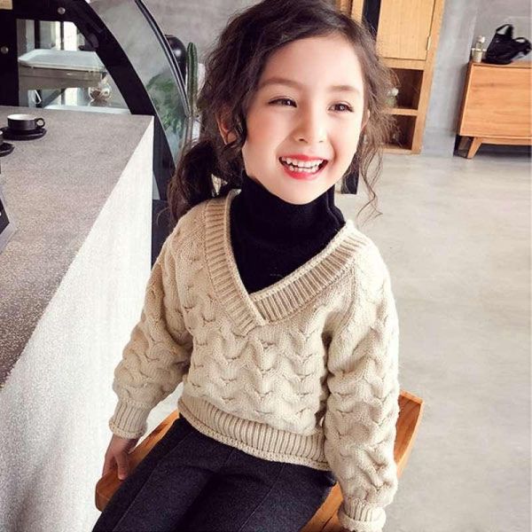 

pullover girls sweater wool coat outwear 2022 splicing thicken warm winter autumn knitting plus size school children's clothing, Blue