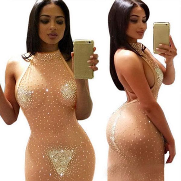 

casual dresses perspective clubwear chic diamonds sequin halter bandage dress for cocktail party, Black;gray
