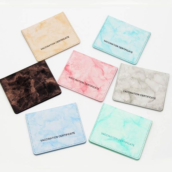 

card holders fashion cdc vaccination holder universal pu leather marbling vaccinate certificate cover case protector multicolor, Brown;gray