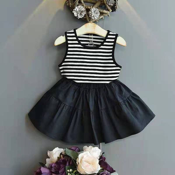 

kids designer clothes girls summer sleeveless t-shirt and fashion skirt middle and small kids clothing cotton clothes, White