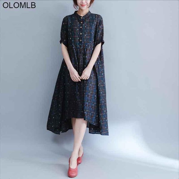 

casual dresses plus size 5xl 6xl women clothing retro irregular floral printed linen dress 2021 summer big vintage shirt, Black;gray