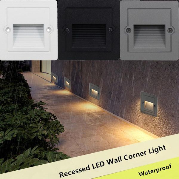 

outdoor wall lamps 3w waterproof led aluminum step light pir motion sensor stair embedded wall+lamps square corner lamp garden