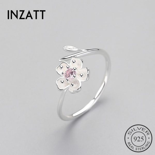 

cluster rings inza 2021 style enamel pink cherry flower ring 100% 925 sterling silver for women wedding birthday fine jewelry gift, Golden;silver