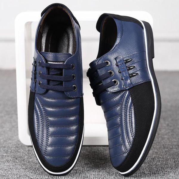 

dress shoes spring round men's casual large lace up leather breathable british driving sapatos men vulcanized, Black