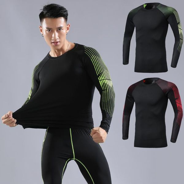 

running jerseys men training long sleeve tight gym jogging shirts quick dry print soccer jersey tee prints compression sport tshirts, Black;blue