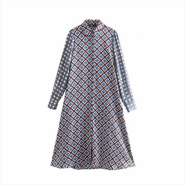 

vintage patchwork printing casual women dresses slim midi autumn long sleeve chic vestidos buttons party ds2959, Black;gray