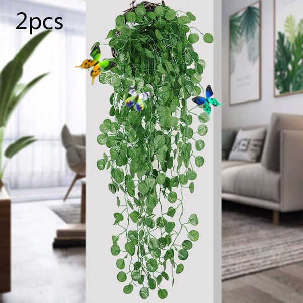 

decorative flowers & wreaths 2pc artificial hanging plant green vine leaf garland fake begonia rattan wall garden decoration 90cm