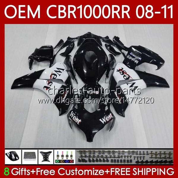 Honda Vücut CBR1000 CBR 1000 RR CC 08-11 için Enjeksiyon Kalıbı 08-11 Karoser 60no.5 Siyah Batı BLK CBR 1000RR 1000CC CBR1000RR 08 09 10 11 CBR-1000 2008 2009 2010 2011 OEM PERAVEY