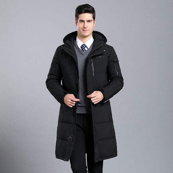 

2021 new white duck long fashion hooded thick men down jacket male casual winter warm coat buxe, Black