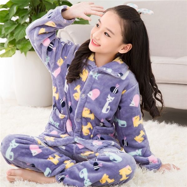 

autumn winter children's flannel lapel cardigan pajamas baby thickened teen big boys pajamas christmas pyjamas for girls 210225, Blue;red