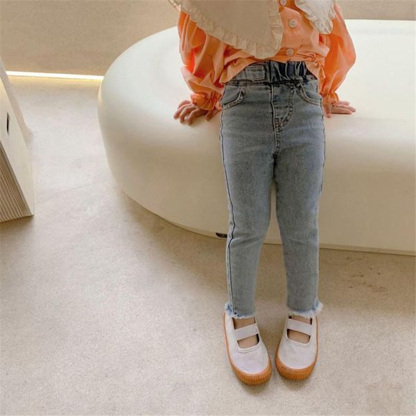 

2-7t toddler kid baby girl clothes spring jeans for girl high waist stretch denim pants elegant streetwear infant trousers, Blue