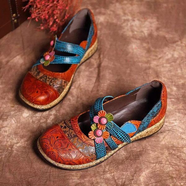 

sandals heel flat bottom women's single 2021 flower skin all-match national style, Black