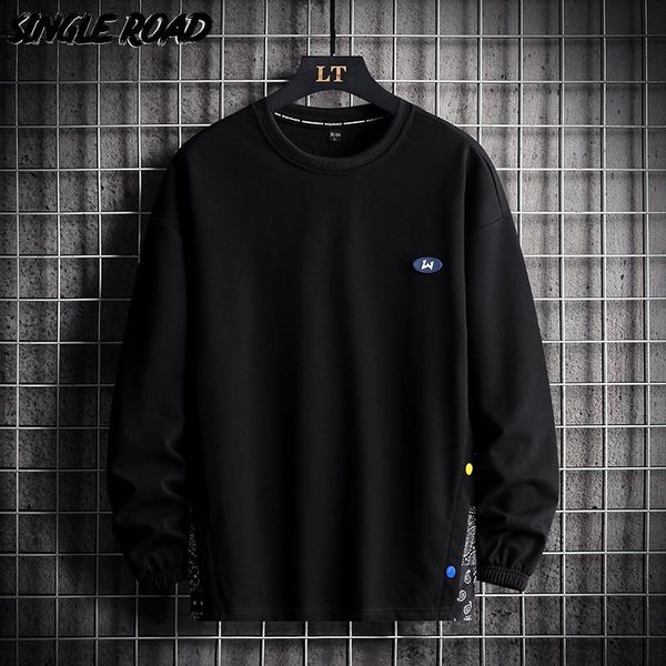 

men's hoodies & sweatshirts single road crewneck sweatshirt men 2021 autumn patchwork oversized japanese streetwear male casual black h