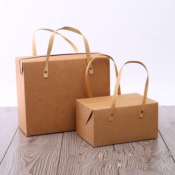 

gift wrap retro kraft paper box with handle candy cake packing portable case for wedding party