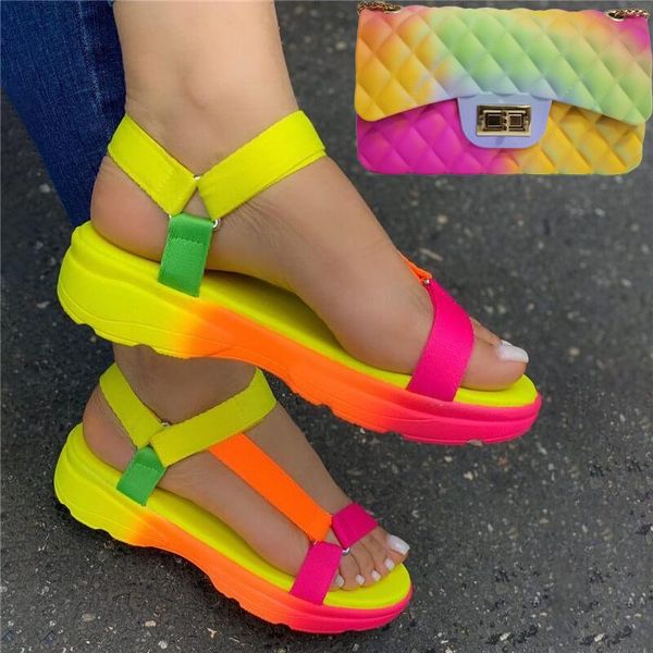 

sandals neon comfortable and quilted handbag set platform shoes multi-color summer sports sandalias mujer 2021 schoenen vrouw, Black