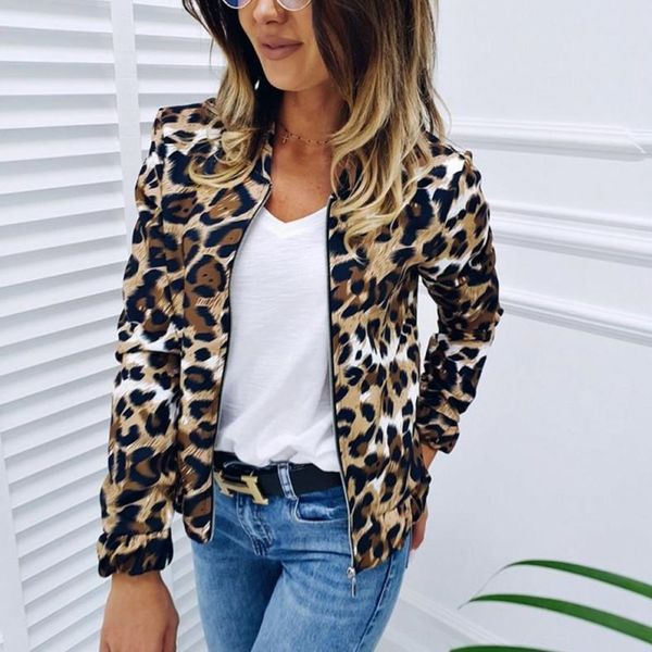 

women's jackets fashion women long sleeve jacket sweater ladies casual leopard print cardigan zipper short outwear coat, Black;brown