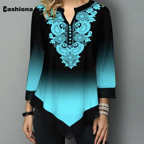 

women's t-shirt plus size women elegant leisure casual model single-breasted boho print 2021 summer irregular tees shirt, White