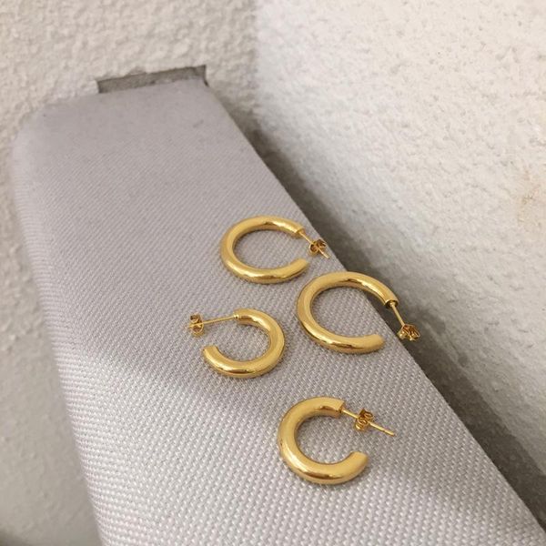 

hoop & huggie ins stainless steel c shape chunky thick hollow gold earrings fashion women jewelry, Golden;silver
