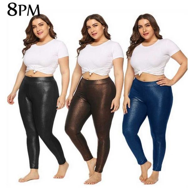 

womens leggings solid color fashion slim-fit 5xl spring high stretch golden sparkling sports leggings ouc3315 211218, Black