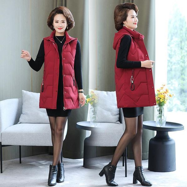 

women's vests autumn winter women cotton-padded warm thicken female long vest hooded parkas ladies solid waistcoat plus size 6xl q60, Black;white