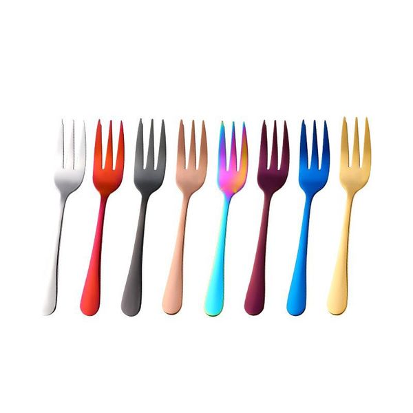 

forks 8pcs/set fruit color mini stainless steel cake dessert pick fork party tableware decor flatware