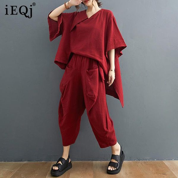 

women's two piece pants ieqj wide leg suit v-neck long sleeve loose fit women fashion red asymmetrical spring autumn 2021 8p314, White
