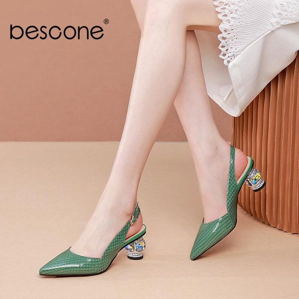

sandals bescone elegant pointed toe buckle strap round heels back women party checkered ladies shoes bo935, Black