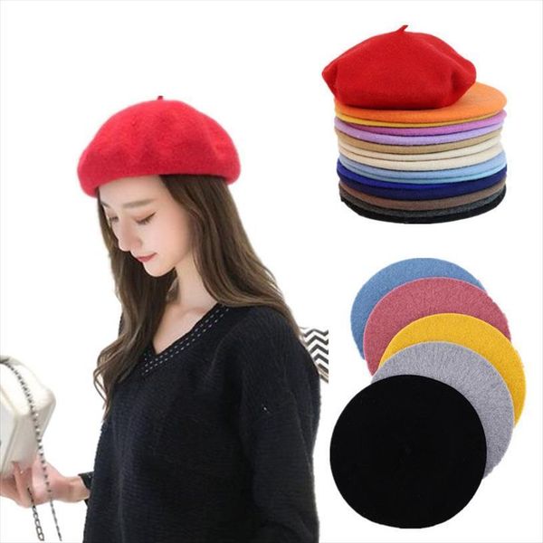 

girls beret warm winter beanie hat cap women vintage plain hats elegant caps for, Blue;gray