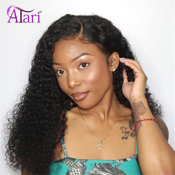 

lace wigs atari kinky curly frontal wig brazilian virgin 13x4 front transparent for women pre plucked closure, Black;brown