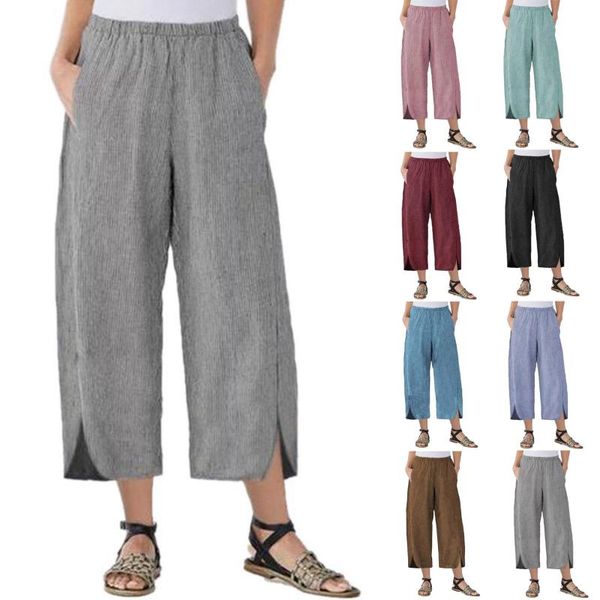 

women's pants & capris fashion women elastic waist solid color casual loose with pockets multiple comfy trousers for girls autumn cloth, Black;white