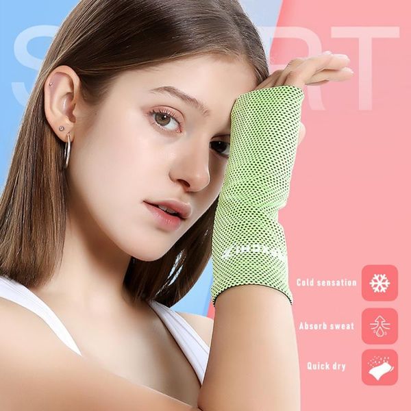 

wrist support sunscreen gloves ice silk cold feel thin femoral anti-skid sports riding running no trace sport outdoor, Black;red