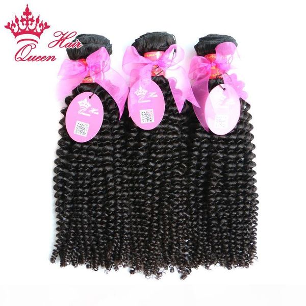 

queen hair 100% virgin human hair 8"-30" 3pcs lot virgin brazilian kinky curly hair weave in stock factory price, Black