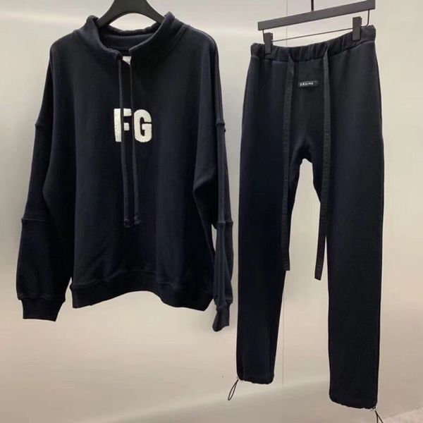 

2021 new 19ss latest high street hip-hop fog style season 6 sweatpants slim fit cotton leisure trousers streetwear ribbon pants 1a7k, Black