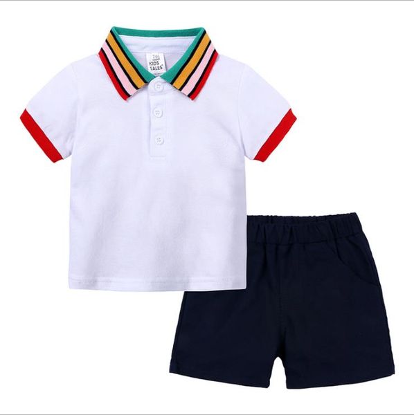 Летние комплекты одежды для маленьких мальчиков, футболка поло для малышей + шорты, комплект из 2 предметов, детский спортивный костюм, костюм для мальчиков, детская одежда