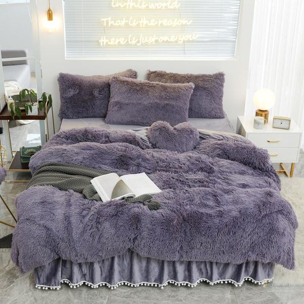 

bedding sets luxury princess style plush shaggy warm fleece set mink velvet double duvet cover bed pillowcases skirt textile home