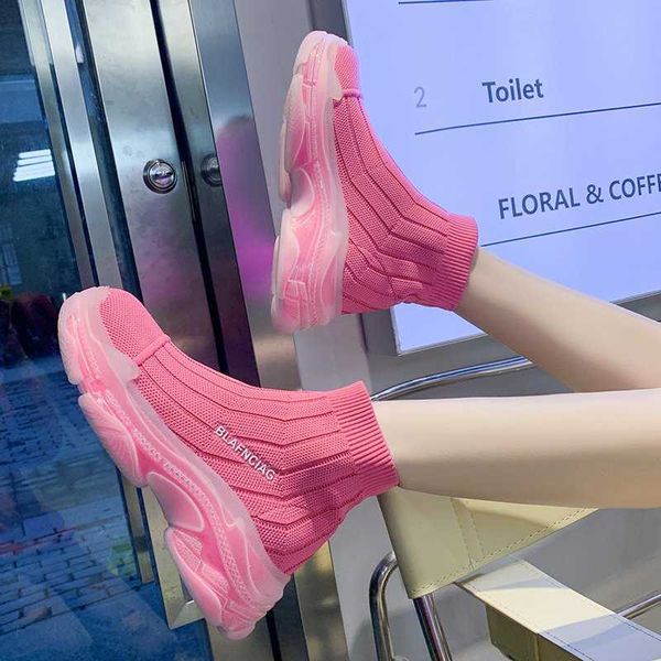 

spring new style women knitted ankle boots med-heeled ladies platform thick heel female elegant sock shoes black boots y0914