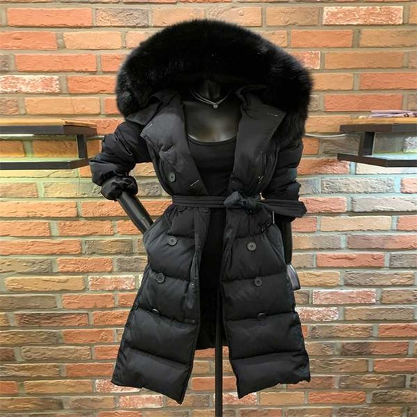 

[ewq] korea chic casual trendy women fur collar double-breasted lace-up fashion warm cotton jacket winter 16e2299 211216, Black