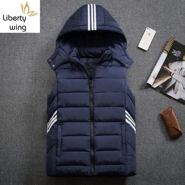 

men's vests autumn winter mens thick cotton plus size 8xl loose zipper fashion hooded vest casual sleeveless jacket blue/red/black/gray, Black;white
