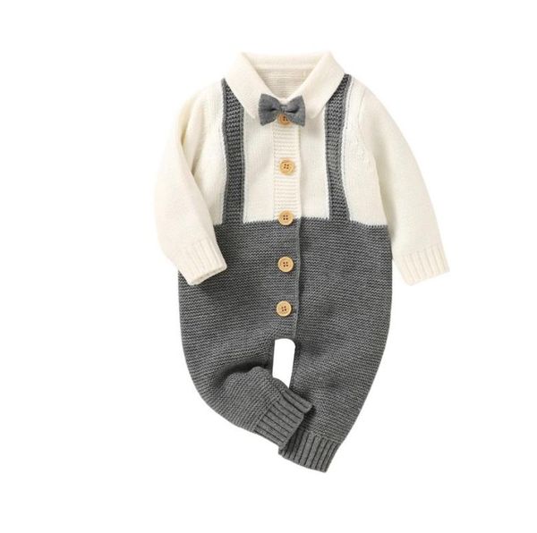 

jumpsuits winter autumn baby boys casual knitted warm romper grey turn-down collar long sleeve button-down jumpsuit gentleman rompers, Blue