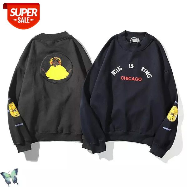 

winter autumn new kanye west jesus is king chicago limited pullover sweatshirts male and female couples fleece clothes #m20t, Black