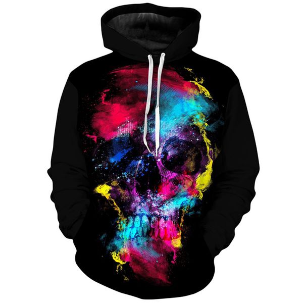 

colorful graffiti style men's 3d printed hoodie visual impact party punk gothic round neck sweatshirt hoodie, Black