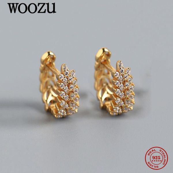 

hoop & huggie woozu real 925 sterling silver luxury leaf flower pave zircon earrings for women party european hip hop jewelry gift, Golden;silver