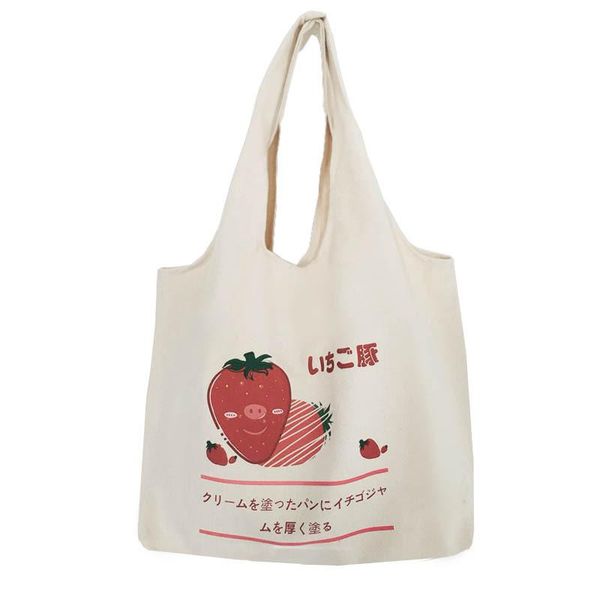 

evening bags sweet and cute strawberry print large-capacity japan south korea fashion niche bucket bag shoulder canvas female