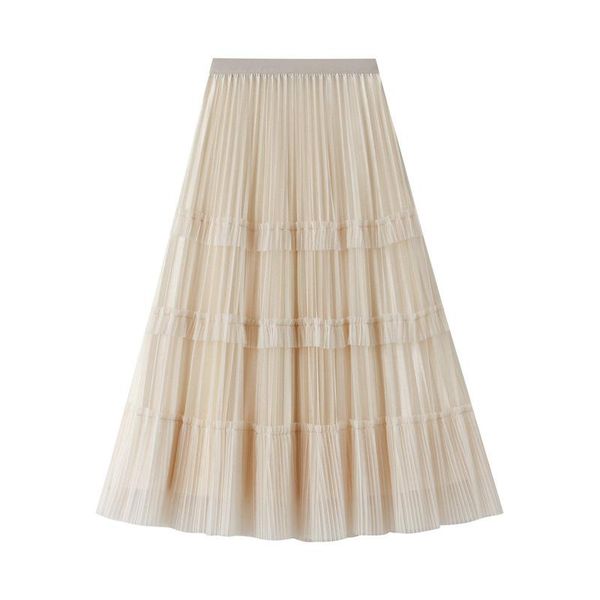 

skirts 2021 ins fashion women pleated long mesh clothing #9209, Black