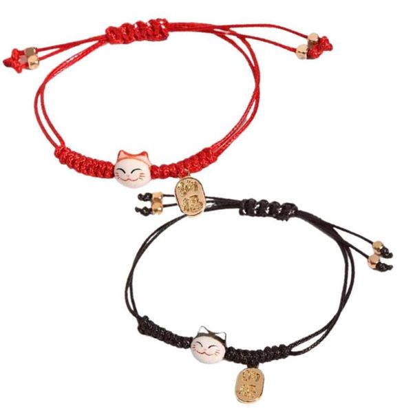 

charm bracelets 2pcs handmade colorful rope lucky cat bracelet for women girls birthday gifts tassel fashion maneki neko couple bangles, Golden;silver