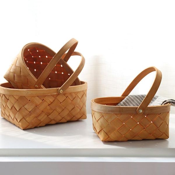 

storage baskets portable handmade rattan container basket houseware wooden woven with handle(small