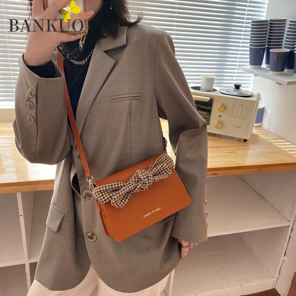 

bankuo 2021 new women's vintage bags autumn simple solid color popular handbag fashion casual bow shoulder messenger bag x178